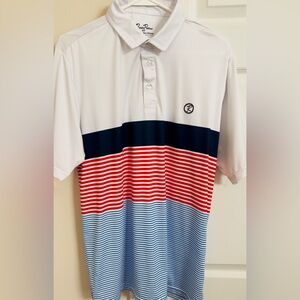Rusty Putter Golf Shirt Mens M Red‎ White Blue Striped Polo Performance